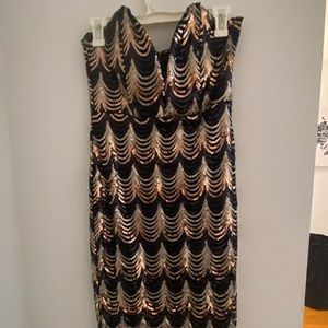 gold and black sequin dress